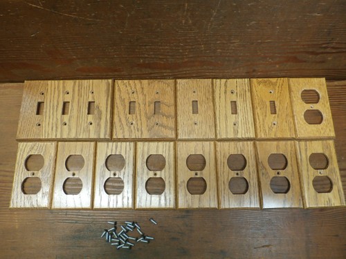 Decorative Solid Oak Outlet Plate & Switch Plate Covers Lot Of 14 W/Brown Screws