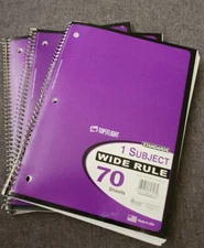 Top Flight  Standards 1 Subject Wirebound Wide Ruled Notebook 70 Sheet Purple3pk