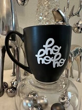 CUSTOM TEXT - DOWAN 16oz Matte Black Coffee Mug - White GLITTER Vinyl - HO HO HO