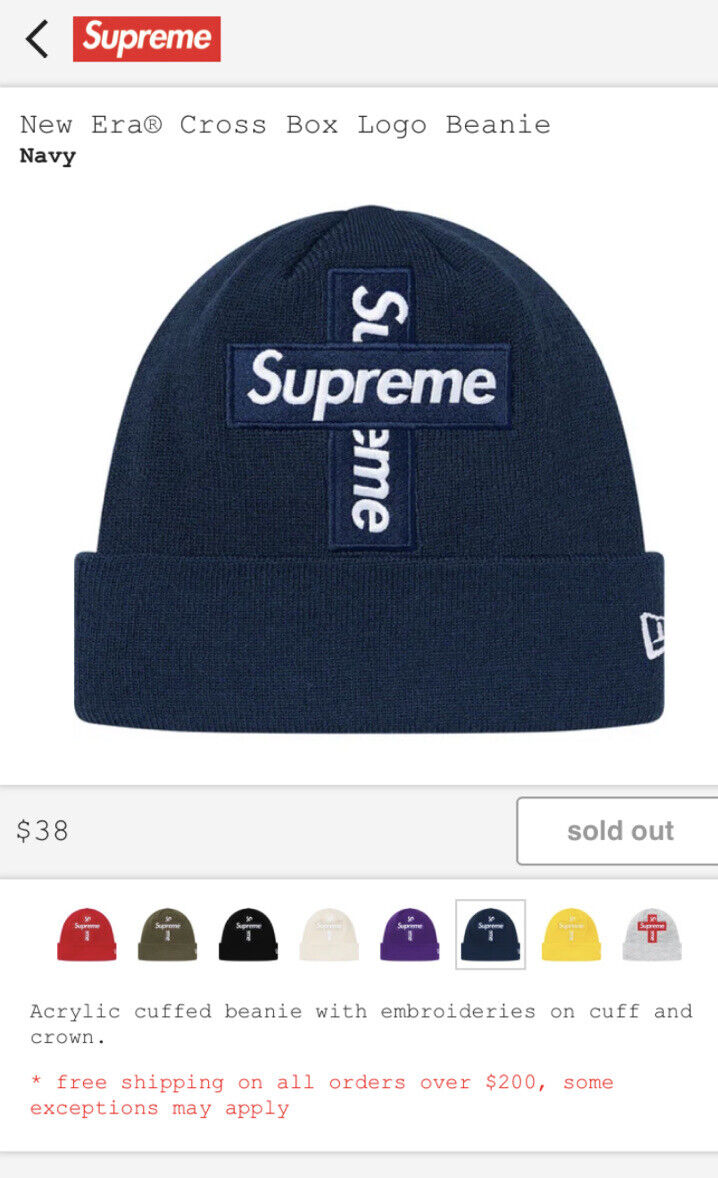 Supreme Cross Box Logo New Era Beanie- Navy BRAND NEW SHIPS WHEN