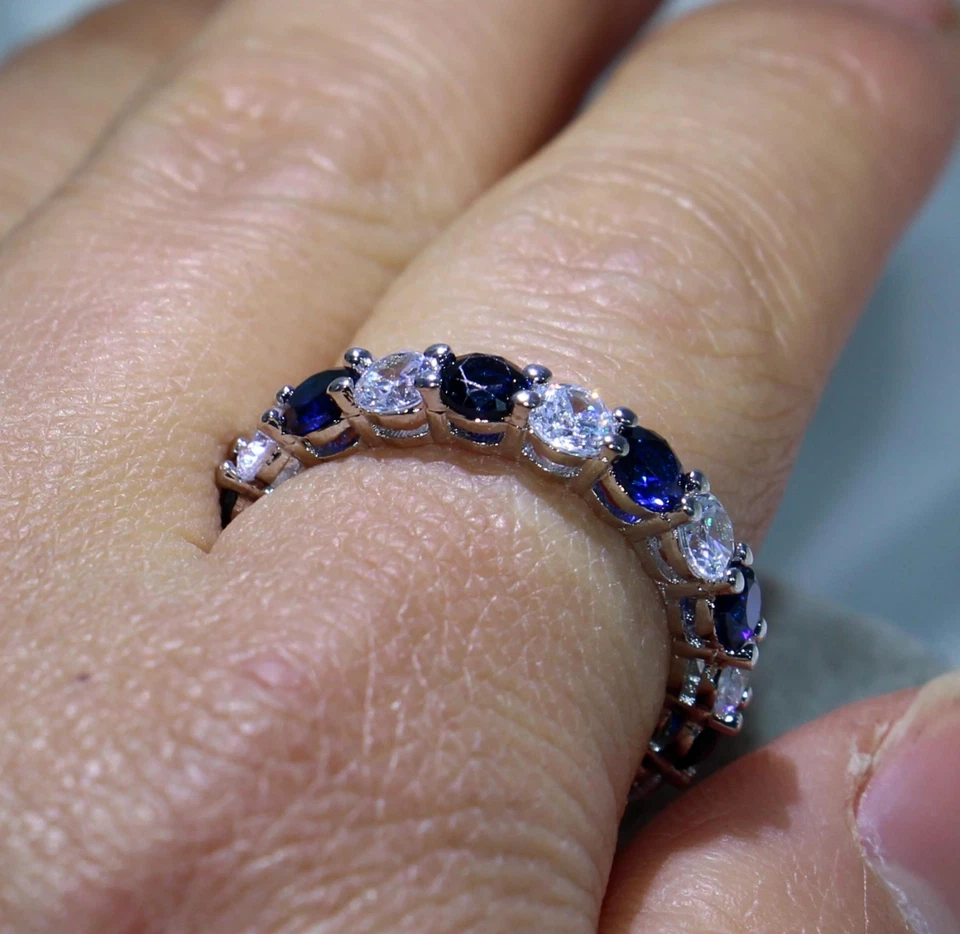2.50 Ct Natural Sapphire Diamond Engagement Ring 14K Solid White Gold Size 6.5 - Image 3 of 4