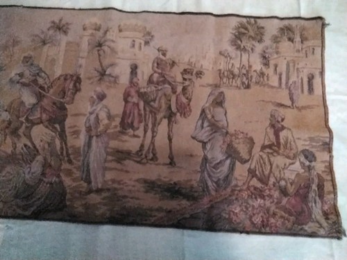 Vintage arabische Händler aus dem Nahen Osten Marktszene Wandteppich 54 Zoll x 18 Zoll - Bild 9 von 13