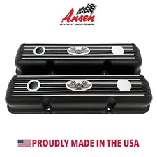 Ford FE 390 American Eagle Finned Short Valve Covers - Black - Ansen USA
