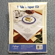 Craftways Embroidery Table Topper Kit 33" Square Blue Piping Scandinavian NOS