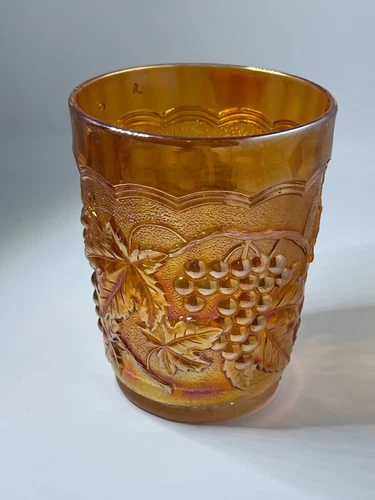 Vintage Imperial Carnival Glass Marigold Grape Pattern Tumbler Cup 4 Inches Tall
