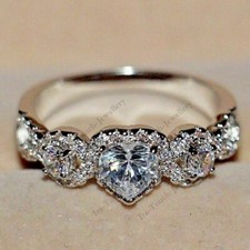 14k White Gold Plated 2.00Ct Heart  Lab Created Diamond Engagement Wedding Ring
