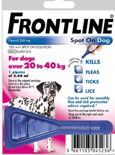 frontline spot on flea treatments large dogs 20 - 40kg 1 treatment, free post, image 1