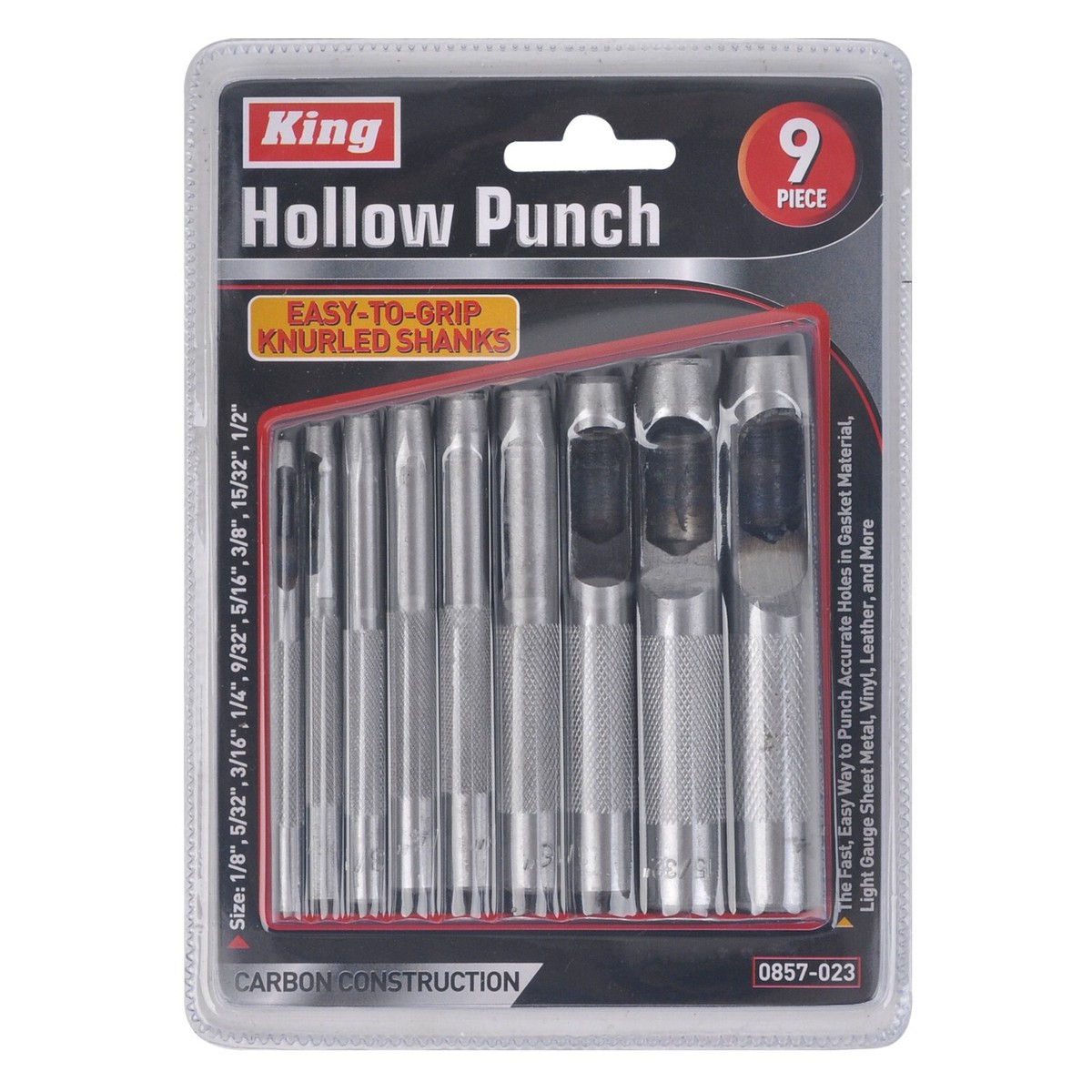 KING 9pc Heavy-Duty HOLLOW HOLE PUNCH SET, Gasket Vinyl Plastic