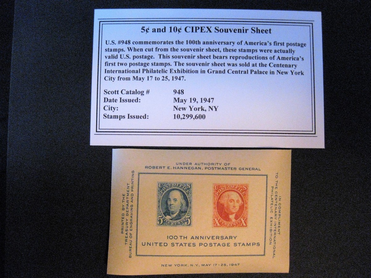 SALE!! US Scott 948 CIPEX SOUVENIR SHEET 1947 100th