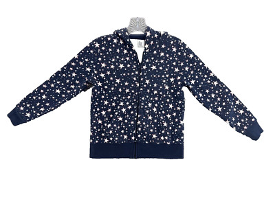 Amazon Essentials Girls Fleece Zip Up Hoodie Sweatshirt Navy Stars Size Large