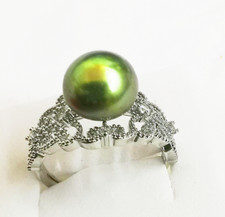 Charm 8-9mm South Sea Genuine Peacock Green Pearl Ring Men Women Jewelry AAA15