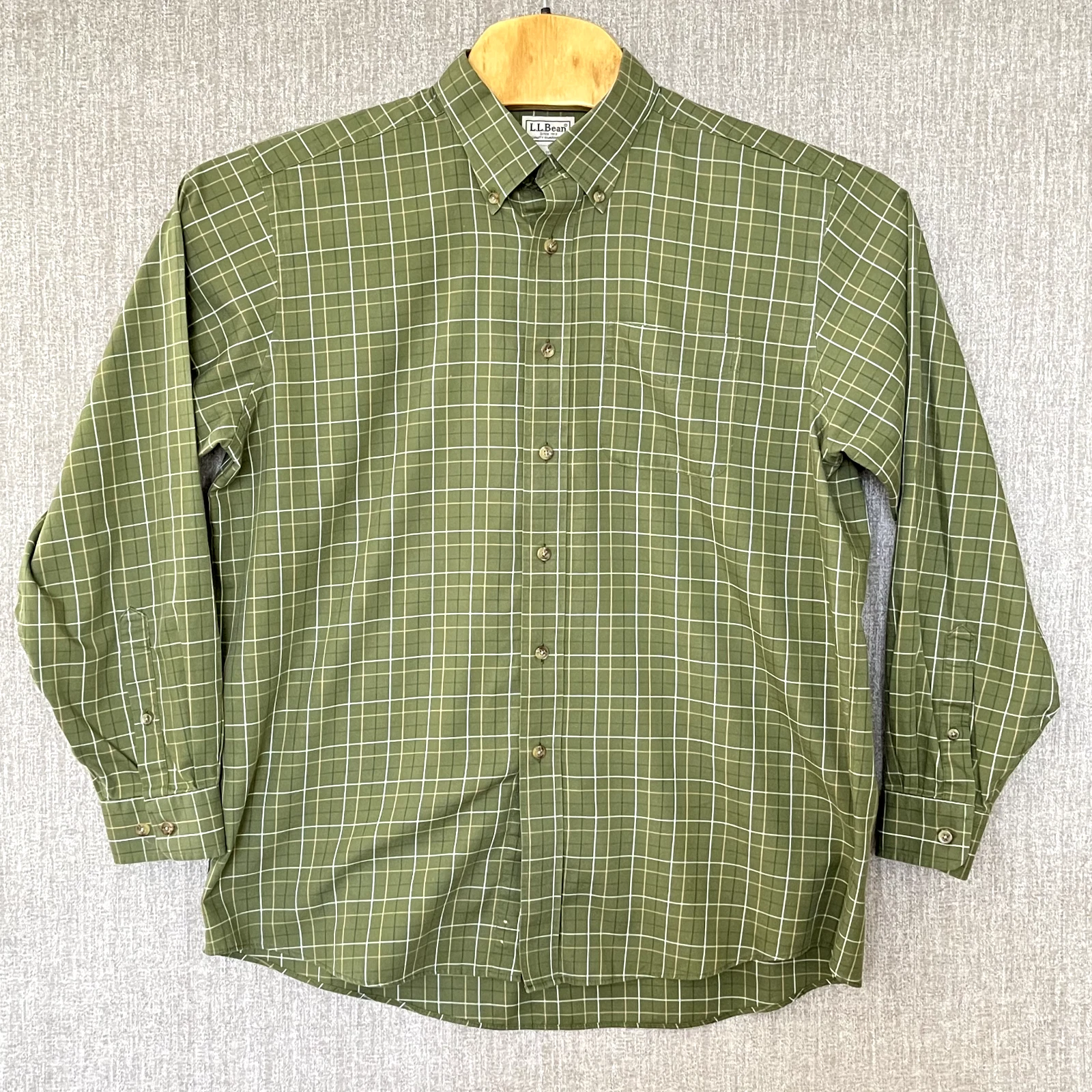 LL Bean Shirt Mens L Green Check Long Sleeve Button Down Preppy Cowboy Gorpcore