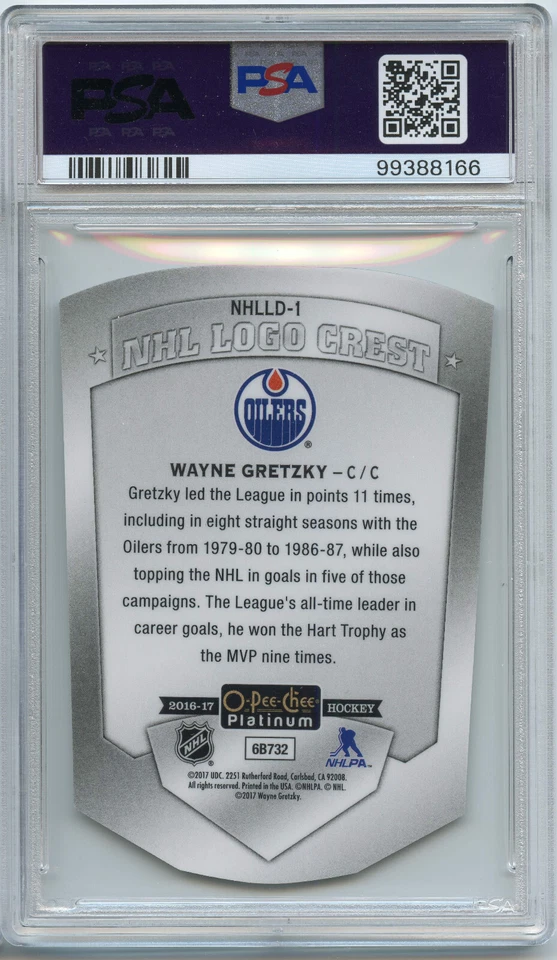 PSA 10 Wayne Gretzky 2016 OPC O-Pee-Chee Platinum NHL LOGO CREST Die Cut SP POP5 - Image 2 of 2