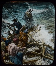 JESUS STILLT DEN STURM UM 1910 ANTIK Magische Laterne Dia CHRISTLICHE RELIGION