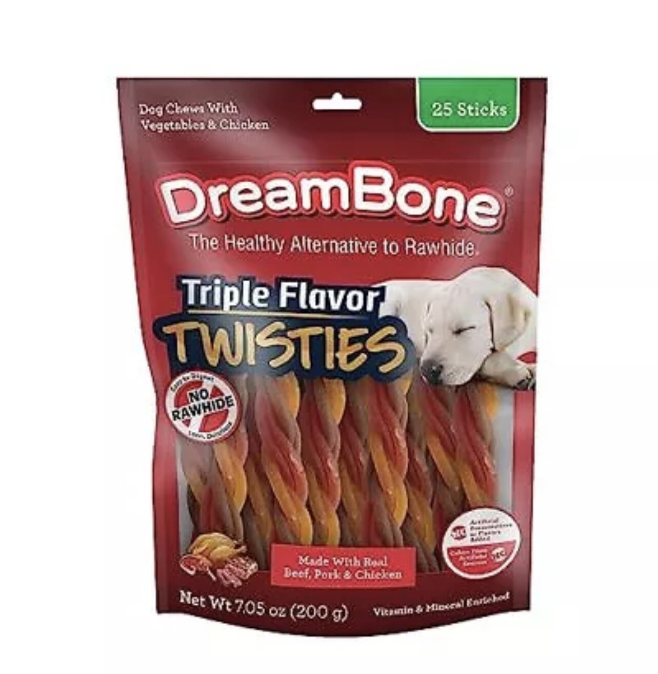 Dreambone Triple Flavor Twisties 25 Count Rawhide-Free Dog Chews