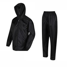 Regatta Mens Packaway Rain Suit Black Waterproof Jacket and Trouser Set RRP 50