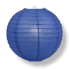 12" Dark Blue Round Paper Lantern, Even Ribbing, Hanging Decoration