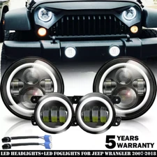 7" Round LED Headlights + 4" Fog Lights Combo Kit For Jeep Wrangler JK 2007-17+