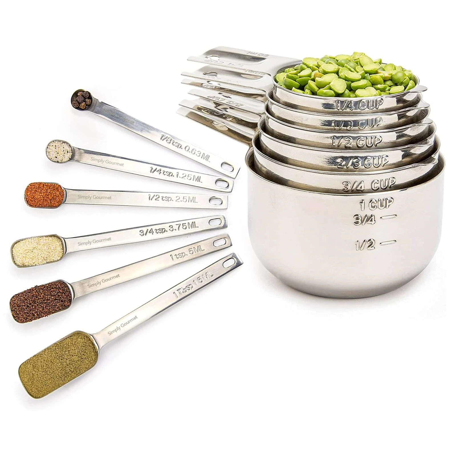 Measuring Cups and Spoons Set of 12 Stainless Steel for Cooking & Baking