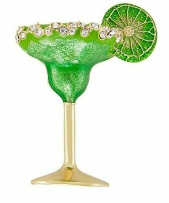 Napier Margarita Cocktail Drink w Lime Green Brooch Pin Gold Tone NEW w Gift Box