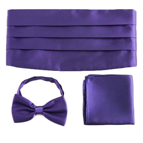 Men's Formal Adjustable Cummerbund Bow Tie Hanky Set Wedding Prom Tuxedo Suit - Picture 11 of 30
