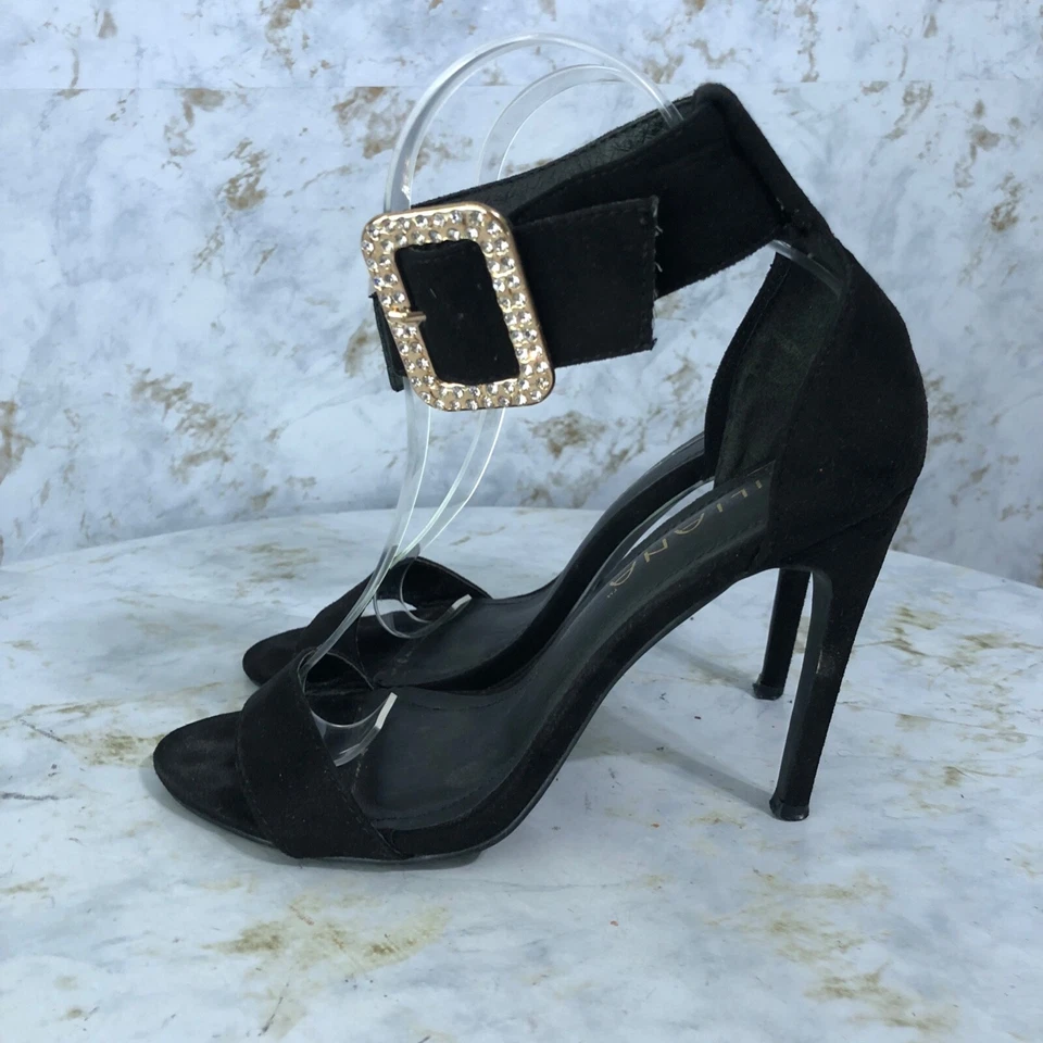 Liliana Women's Size 7M Shoes Black Strappy Open Toe Pump Event Stiletto Heels - Image 4 of 4