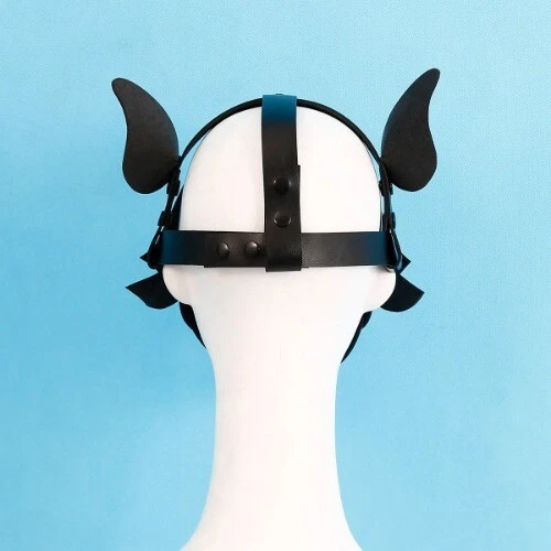 Máscara facial negra nariz levantada lengua roja desmontable cabeza de perro cubierta de ojos expuesta Foto 3 de 4