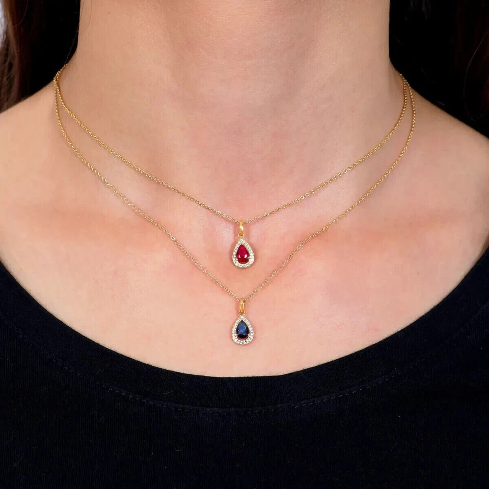 Collana Donna Argento 925 Goccia Zircone Colore Acquamarina o Blu Amen Gioielli - Immagine 3 di 4