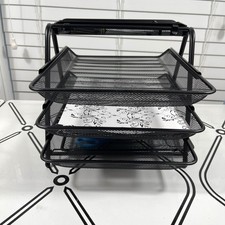 Stationery Tower Organizer 4 Tier Stacking Trays Desk Home Office Black Mesh