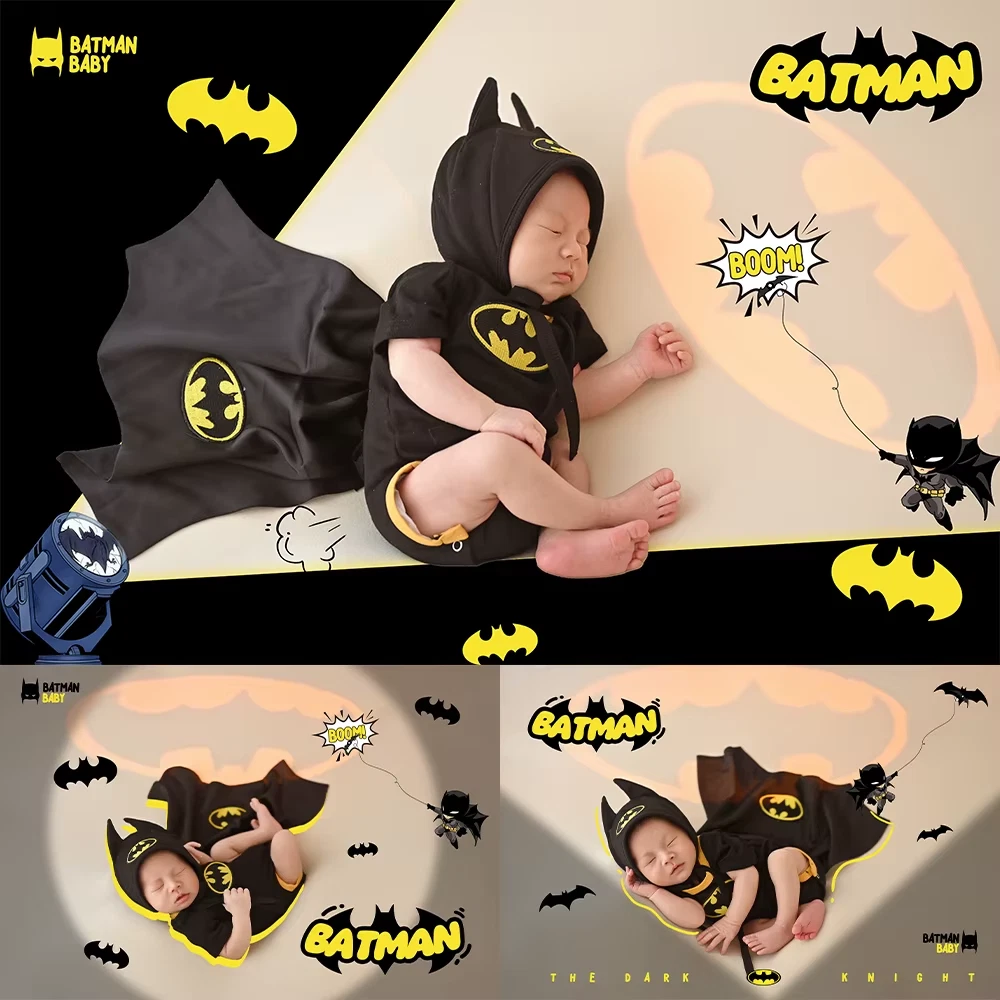 Newborn Photography Costume Props Set Jumpsuit+Hat+ Cape Little Hero Baby Cospla