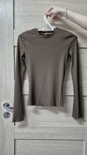 Women's Brown Ribbed Knit Crew Neck Long Sleeve Pullover Sweater, Solid