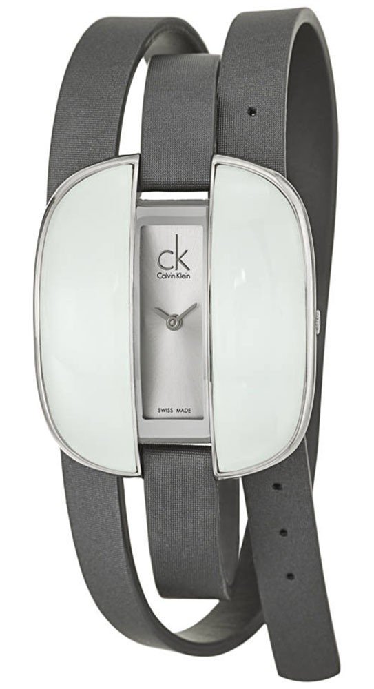 Calvin Klein Treasure Women 35mm Grey Wrap Strap Watch White Enamel New Battery Calvin Klein Swiss Made Wristwatches for sale | eBay main image 2