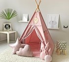 Kids Teepee Tent with White Pom Pom - Indoor Play Teepee for Children Boys Pink