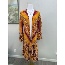 Boho Duster Kimono Mustard Floral Festival Cardigan