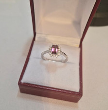 Ibadan Rubellite & Diamond Halo Ring in Platinum over Sterling Silver