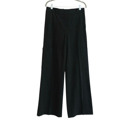 MASSIMO DUTTI Wide Leg Flowing Cargo Pants Women s 4 Black High Rise Front Seam