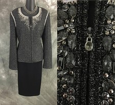 BEAUTIFUL St John jacket knit black shimmer embellished suit blazer size 12