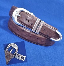 JAMES REID OSTRICH LEATHER BELT 38"STERLING SILVER 3pc BUCKLE SET SANTE FE NM