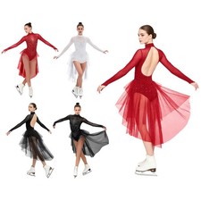 Women Skirted Lyrical Dress Ballet Ballerina Latin Sparkly Training Rhinestones
