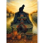 Twilight Watch Canal Narrowboat Art Blank Greeting / Birthday Card Cat Sunset