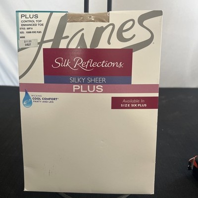 Hanes Silk Reflections Plus Silky Sheer Control Top Pantyhose Nude 4-5 Plus