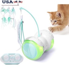 Interactive Cat Toy W/ Remote Control Auto Mode LED Lights Catnip Feathers New