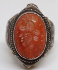 Unique ancienne bague en argent massif en agate romaine en taille-douce