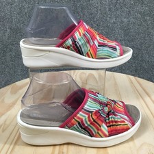 Bzees Sandals Womens 8 M Smile II Slide Multicolor Fabric Slip On Peep Toe Wedge
