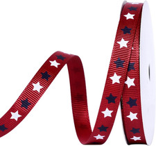 Patriotic Ribbon, Red White Navy Blue Grosgrain Ribbon with Star Printed for Gif
