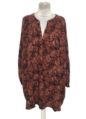 Fat Face Women's Top Size 20 Brown Mix Tunic Textured Fabric Puff Sleeve New F1