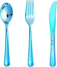180 Pack Disposable Deep Blue Plastic Silverware Contain 60 Forks,60 Spoons,60