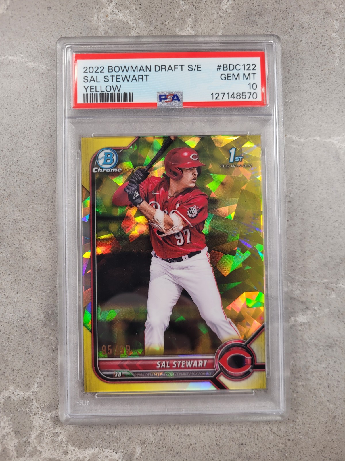 2022 Bowman Draft Sapphire Edition Sal Stewart RC Yellow Refractor /99 PSA 10🔥