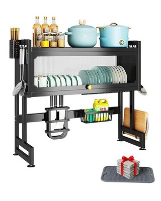 Over the Sink Dish Drying Rack with Cover 2 - Tier Large Dish Drainer Racks f...