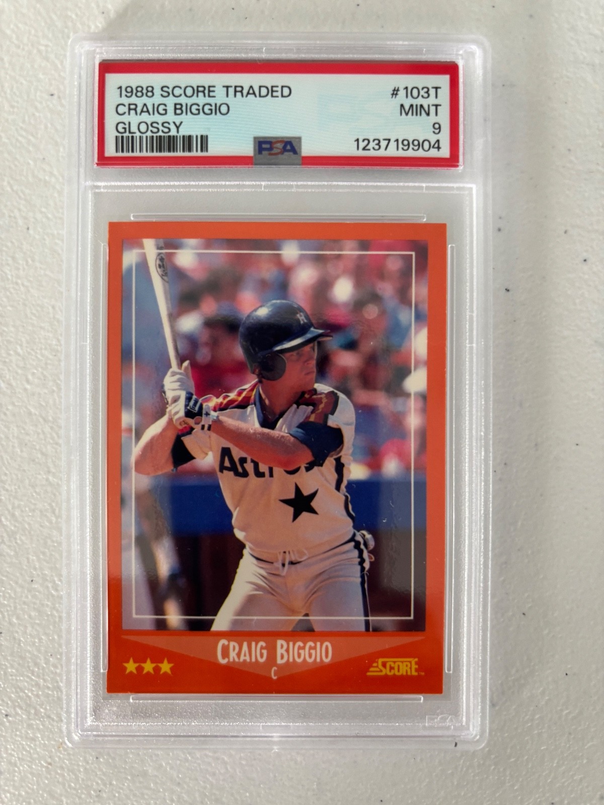 1988 SCORE TRADED GLOSSY BASEBALL #103T CRAIG BIGGIO ROOKIE PSA MINT 9 NEW GRADE